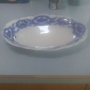 Vintage Blue Delph Platter/ Marked F B France/ Gold Gilding